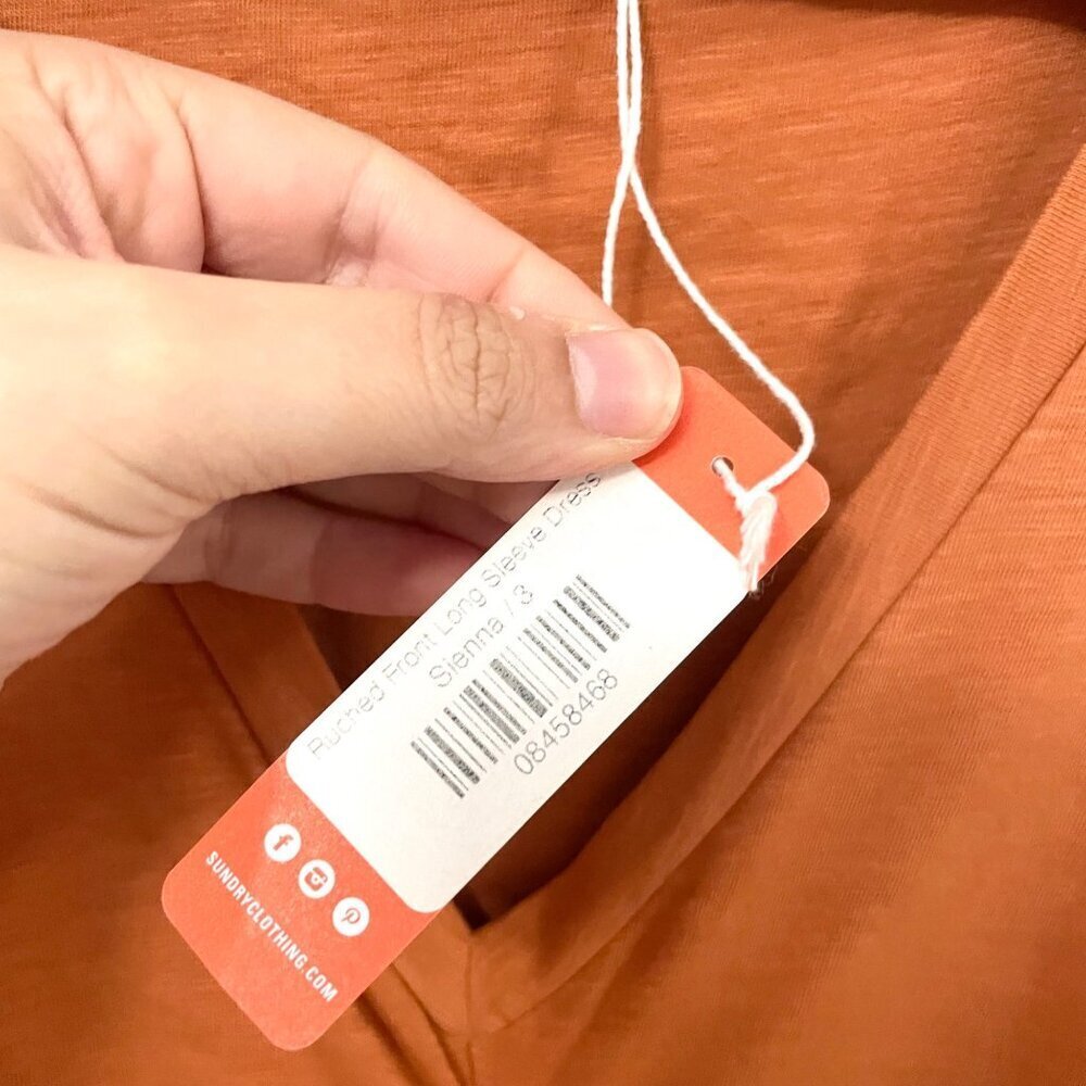 NWT Anthropologie Sundry Ruched Long Zleeve Dress Sienna Orange Size 3 - Picture 4 of 9